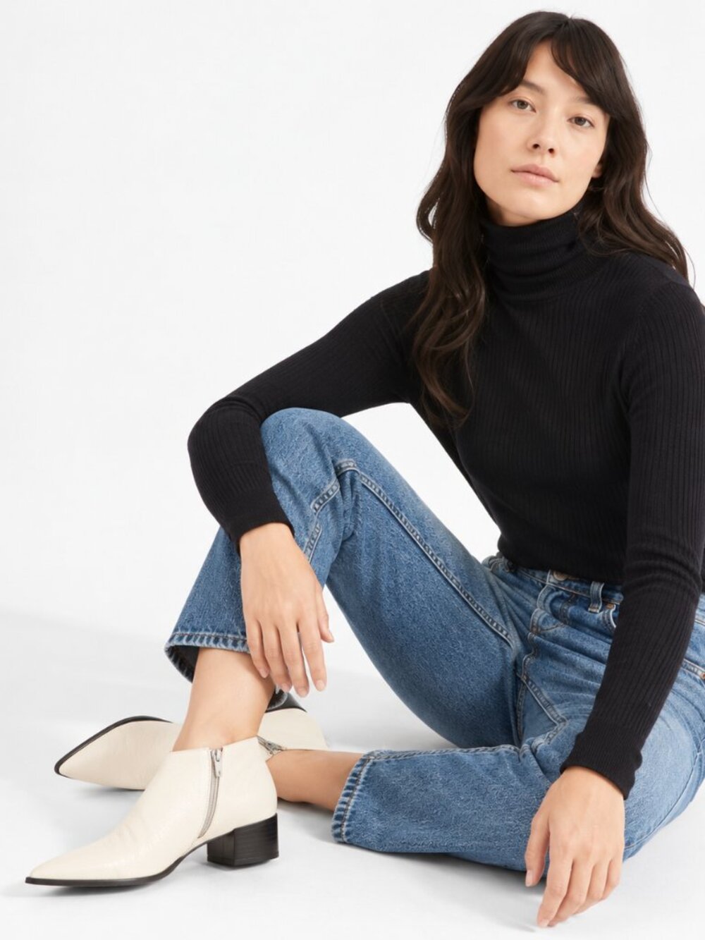Everlane The Boss Bootie Cream Pebbled Leather Pointed Toe Size 9